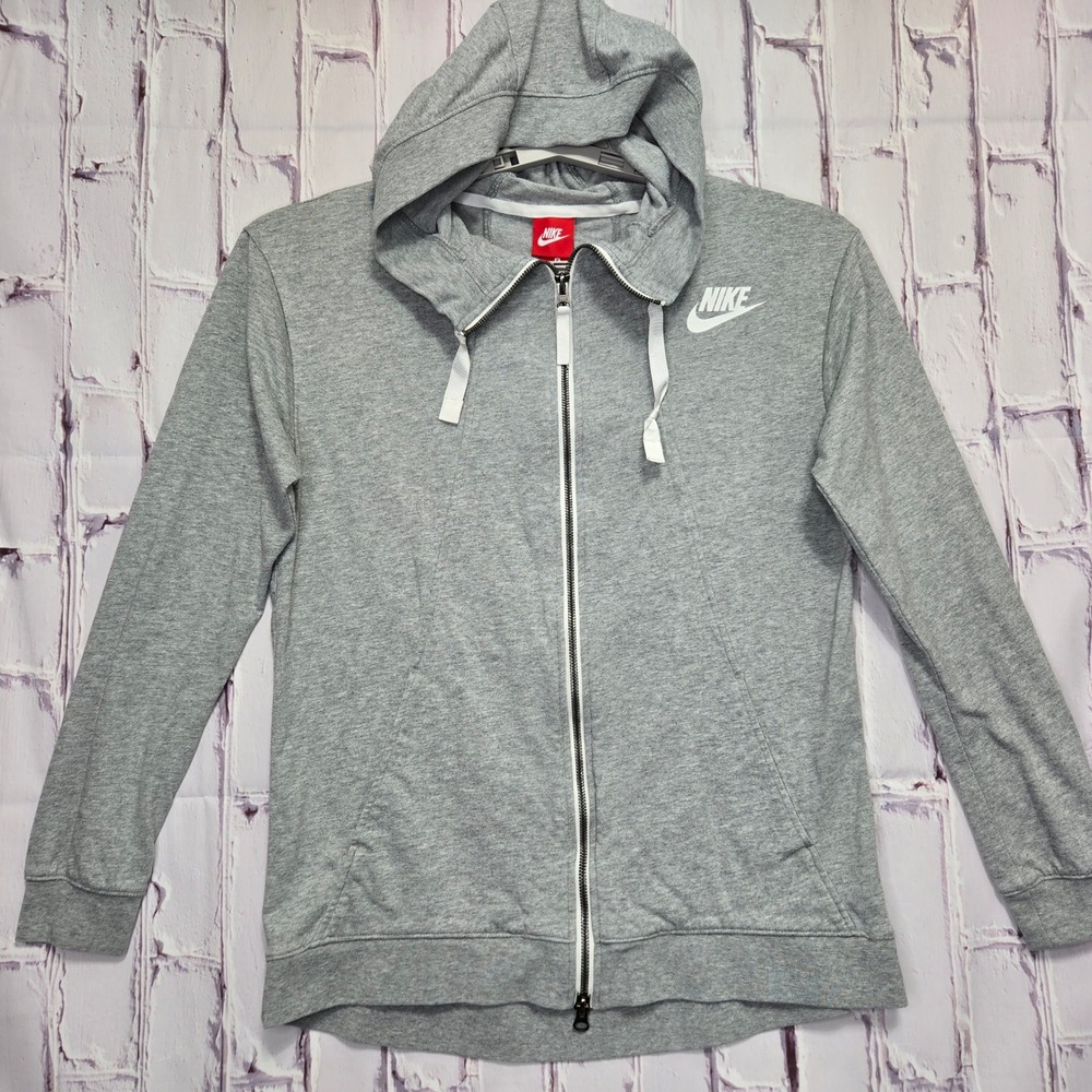 Nike Sportswear Gym Y2K Full Zip Hoodie Gray Womens‎ Small Pockets Lightweight